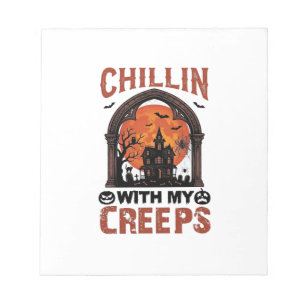 Chillin Creeps Halloween Spokenhuis Oranje Maan Notitieblok