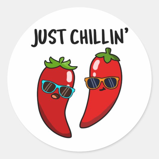 Chillin Funny Chili Peppers Pun Ronde Sticker (Voorkant)