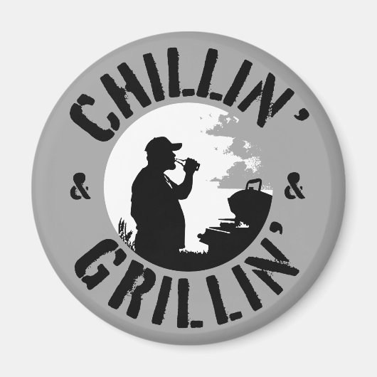 Chillin’ & Grillin’ Black Stamp ronde Magneet (Voorkant)