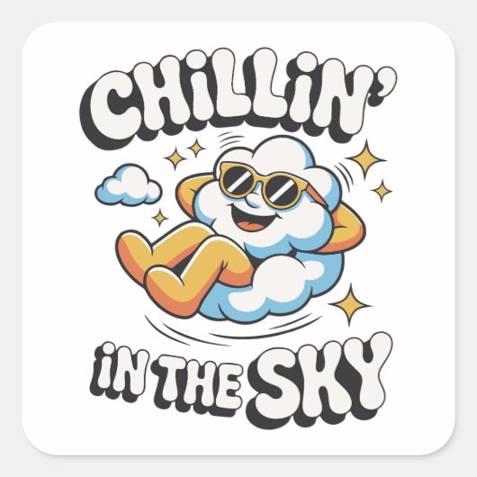 Chillin' in the Sky Schattige Cloud Design voor Fu Vierkante Sticker (Voorkant)
