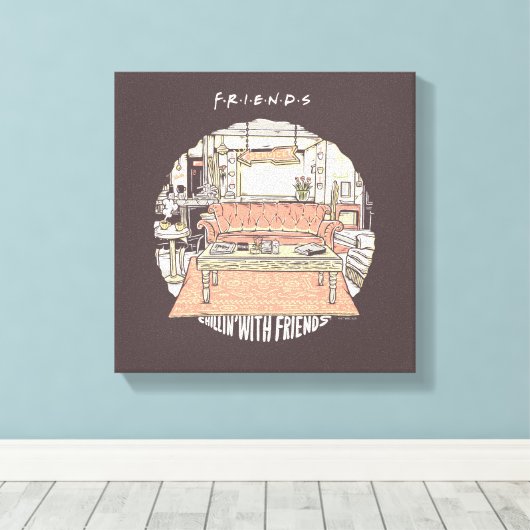 Chillin' met FRIENDS™ Cartoon Canvas Afdruk (Insitu (Houten vloer))