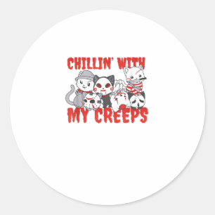 Chillin met mijn Cat Horror Killer Halloween Ronde Sticker