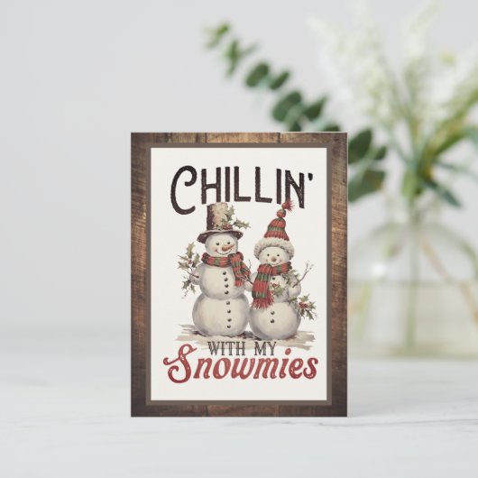 Chillin met mijn sneeuwmies aangepaste kerst feestdagenkaart (Staand voorkant)