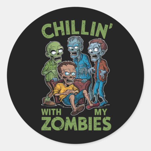 Chillin met mijn Zombies Halloween jongens Kinder Ronde Sticker (Voorkant)