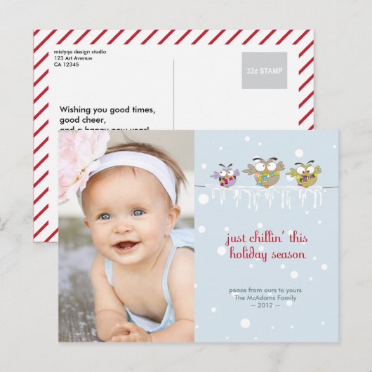 Chillin Owls Photo Holiday Briefkaart (Voorkant / Achterkant)