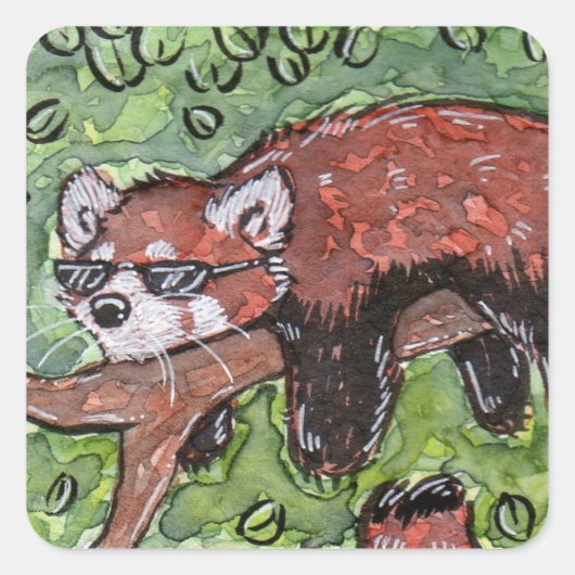 Chillin' Red Panda Vierkante Sticker (Voorkant)