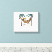 Chillin' Sloth in een hangmat Oversized T-shirt Canvas Afdruk (Insitu (Houten vloer))