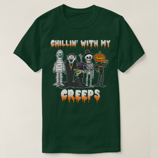 Chillin With My Creeps Vampire Halloween Skeleton  T-shirt (Design voorkant)