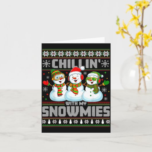 Chillin With My Snowmies Funny Xmas Snowman Christ Kaart (Gele Bloem)