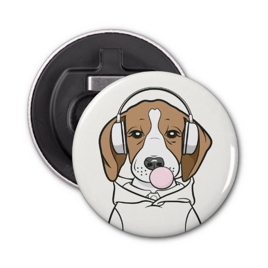 Chilling Beagle met Bubblegum Schattige Funny Dog Button Flesopener (Voorkant)