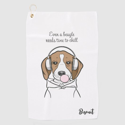 Chilling Beagle met Bubblegum Schattige Funny Dog Golfhanddoek (Voorkant)