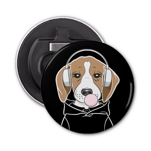 Chilling Dog met Bubblegum Schattige Funny Beagle Button Flesopener (Voorkant)