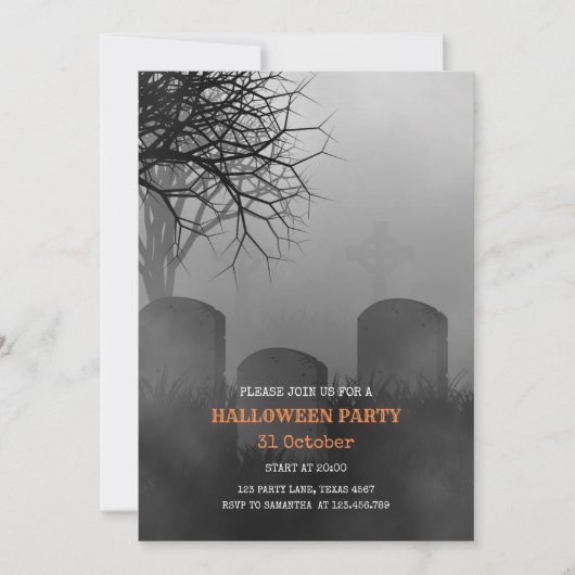 Chilling Grave Halloween Party Uitnodiging (Voorkant)