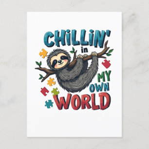 Chilling in My World Luiaard Autisme Bewustzijn Briefkaart