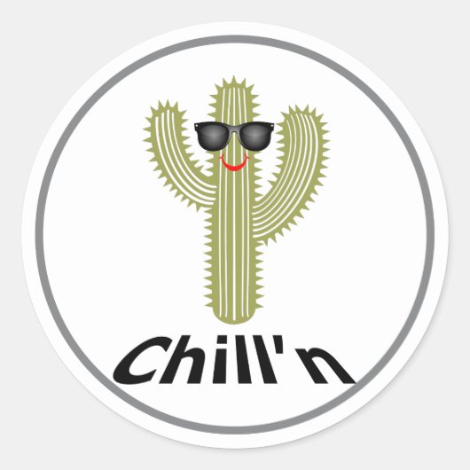 Chill'n Cactus Design - Sticker rond classique, Gl (Devant)