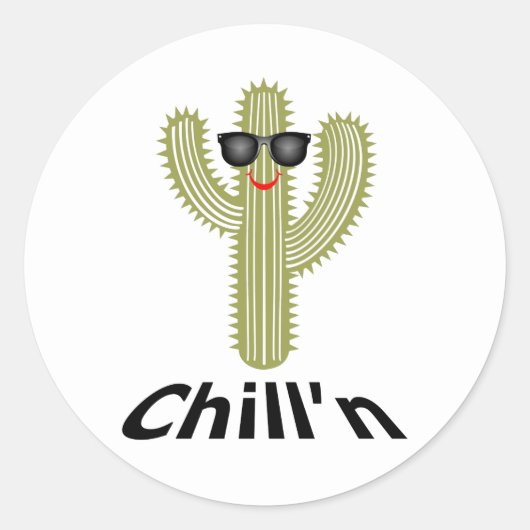 Chill'n Cactus Design - Sticker rond classique, Gl (Devant)