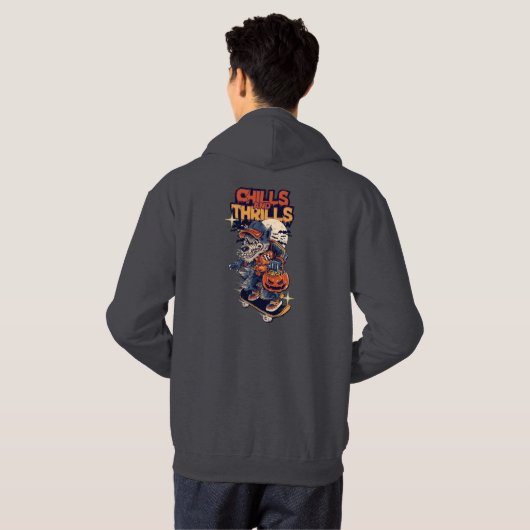Chills and Thrills Halloween Werewolf Skateboard T Hoodie (Achterkant volledig)