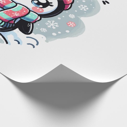 Chilly Penguin Sneeuwsjaal Knuffel Cadeaupapier (Hoek)