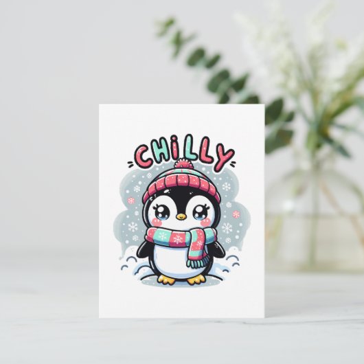 Chilly Penguin Sneeuwsjaal Knuffel Informatiekaartje (Staand voorkant)