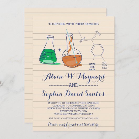 Chimie verte et orange Invitations de mariage (Devant / Derrière)