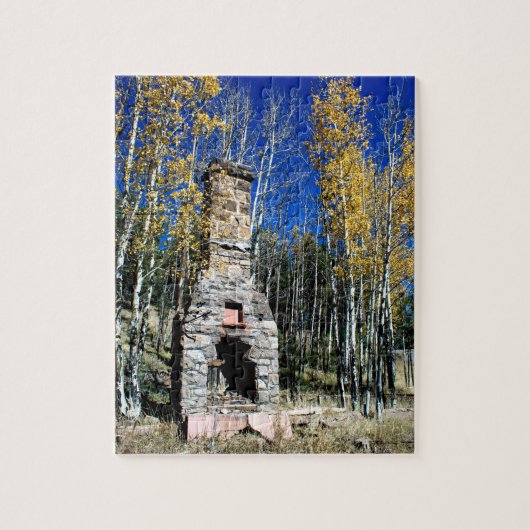 Chimney Ruin onder Herfst Aspens Legpuzzel (Verticaal)