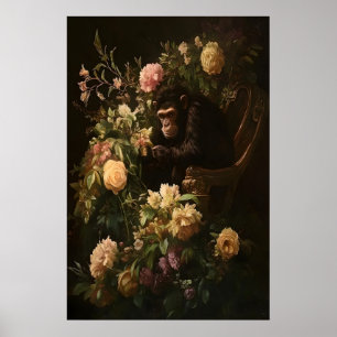 Chimp & Blooms Donkere Academische Bloemenkunst, V Poster