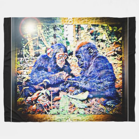 Chimp & Gorilla Cooperation 01 Fleece Deken (Voorkant (Horizontaal))