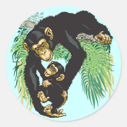 chimp met baby ronde sticker (Voorkant)