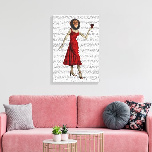 Chimp met wijn canvas afdruk (Insitu (Woonkamer))