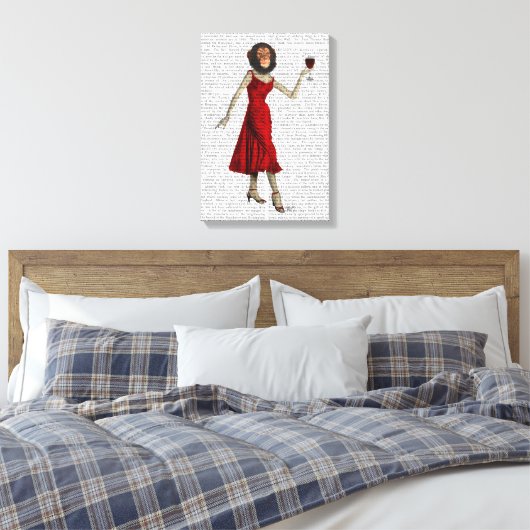 Chimp met wijn canvas afdruk (Insitu (Slaapkamer))