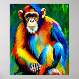 Chimp Painting | Startdecoratie, kleurrijke regenb Poster