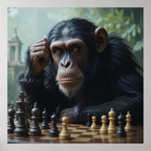 Chimp schaakspel Poster