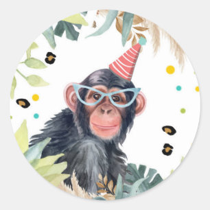 Chimpanse Aap Safari Party Dier Verjaardag Ronde Sticker