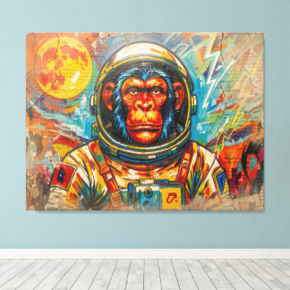 CHIMPANSEE-ASTRONAUT KOMT HUIS-2 CANVAS AFDRUK