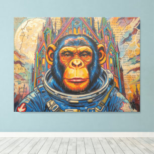 CHIMPANSEE-ASTRONAUT KOMT HUIS-4 CANVAS AFDRUK