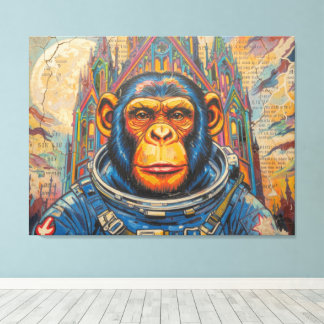 CHIMPANSEE-ASTRONAUT KOMT HUIS-4 CANVAS AFDRUK