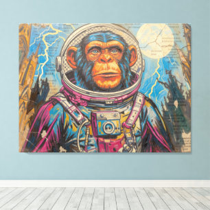 CHIMPANSEE-ASTRONAUT KOMT THUIS-5 CANVAS AFDRUK