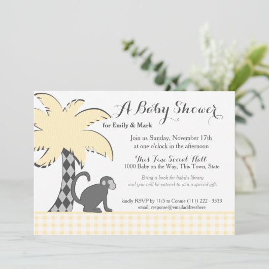 Chimpansee en Palm Tree Baby shower Kaart (Staand voorkant)