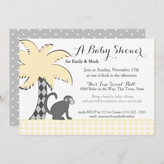 Chimpansee en Palm Tree Baby shower Kaart (Voorkant / Achterkant)