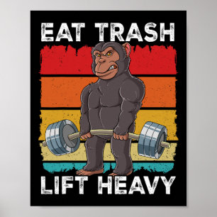Chimpansee Gym Gewichtstraining Eet Trash Lift Hea Poster