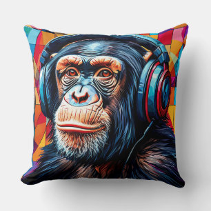 🐒 Chimpansee Koptelefoon Chillen Modern Thuis 🖤 Kussen