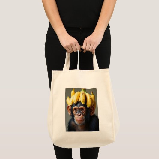 Chimpansee met bananenpruik canvas tas (Voorkant (product))