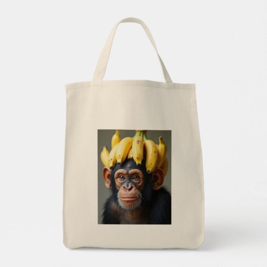 Chimpansee met bananenpruik canvas tas (Achterkant)