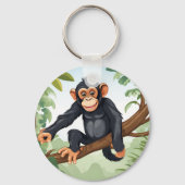 Chimpansee met haar schattige staart op de tak beg sleutelhanger (Achterkant)