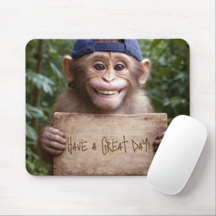 Chimpansee met houten bord muismat