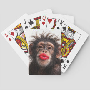 Chimpansee met rode lippenstift pokerkaarten