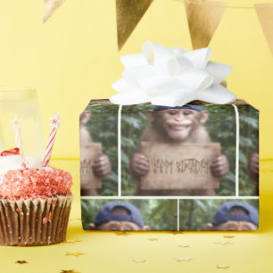 Chimpansee met Verjaardag Bord Cadeaupapier