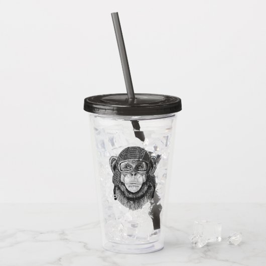 Chimpansee Motorcycle Rider Acryl Drinkbeker (Voorkant ijs)