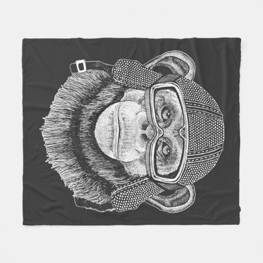 Chimpansee Motorcycle Rider Fleece Deken (Voorkant (Horizontaal))