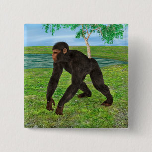 Chimpansee Vierkante Button 5,1 Cm